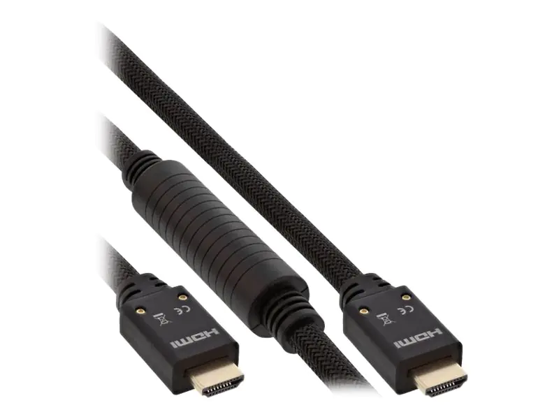 InLine High Speed - HDMI-Kabel mit Ethernet - HDMI männlich zu HDMI männlich - 20 m - dreifach abgeschirmtes Twisted-Pair-Kabel - Schwarz - geformt, 4K Unterstützung, aktiv