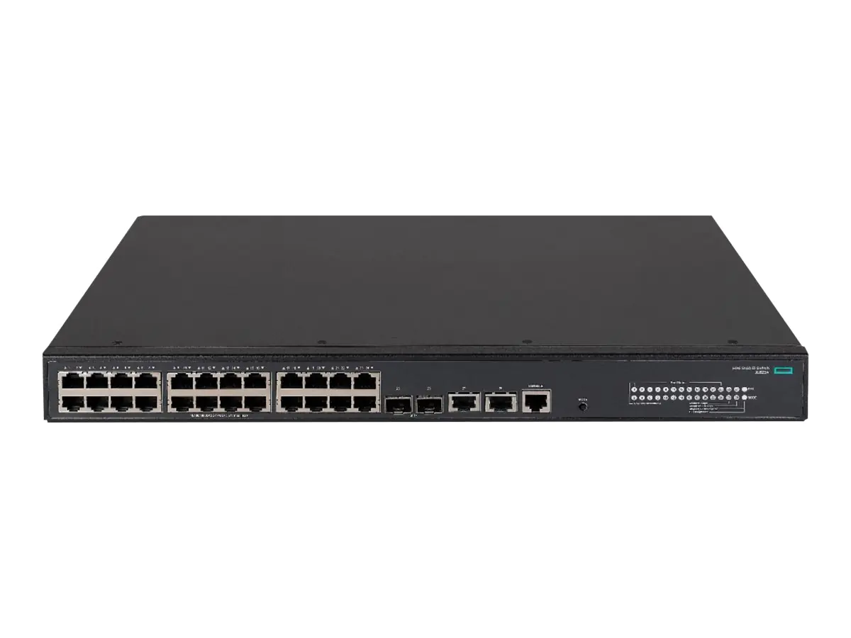 HPE FlexNetwork 5140 24G PoE+ 2SFP+ 2XGT EI - Switch - L3 - Smart - 24 x 10/100/1000 (PoE+) + 2 x 1 Gigabit / 10 Gigabit SFP+ + 2 x 10 Gigabit Ethernet - an Rack montierbar - PoE+ (370 W) - BTO