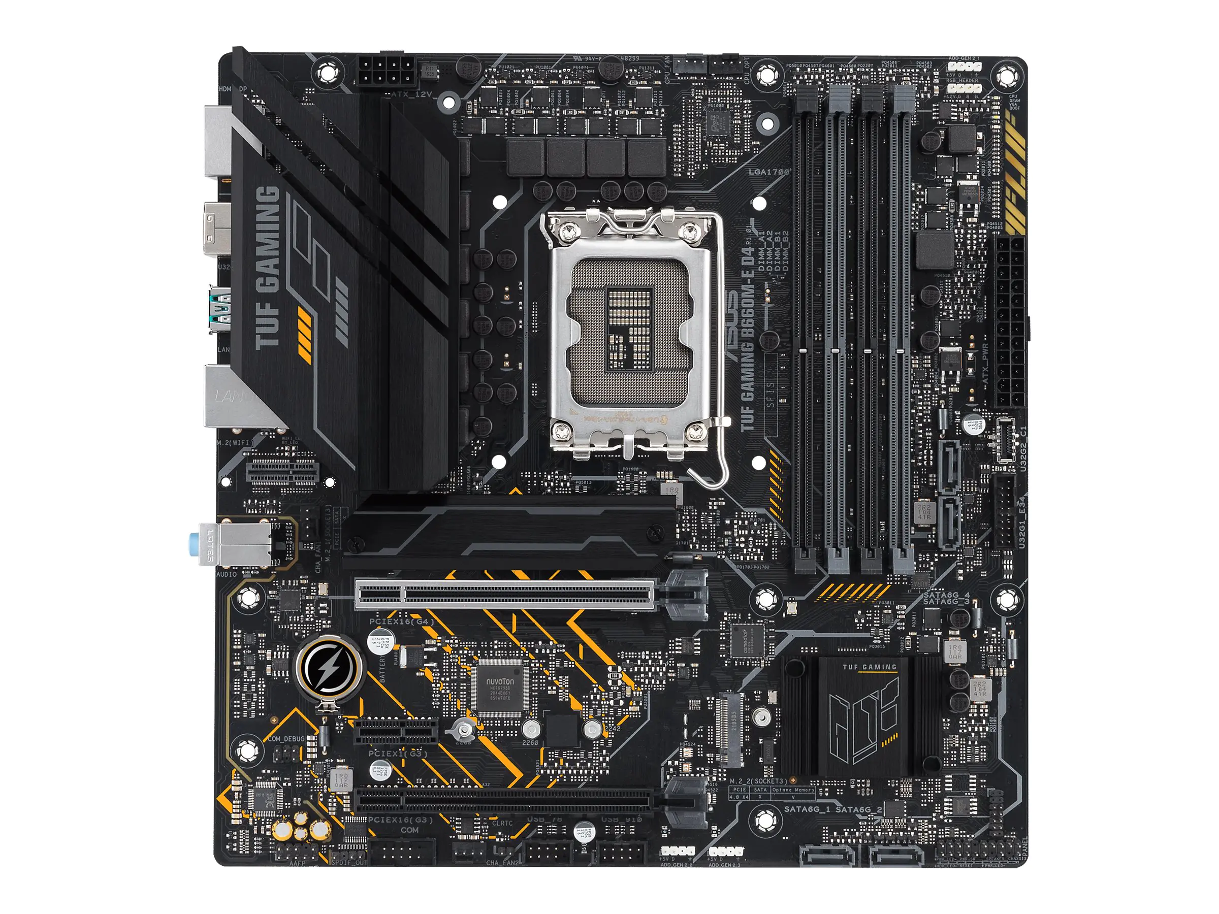 ASUS TUF GAMING B660M-E D4 - Motherboard - micro ATX - LGA1700-Sockel - B660 Chipsatz - USB 3.2 Gen 1, USB-C 3.2 Gen2 - 2.5 Gigabit LAN - Onboard-Grafik (CPU erforderlich) - HD Audio (8-Kanal)