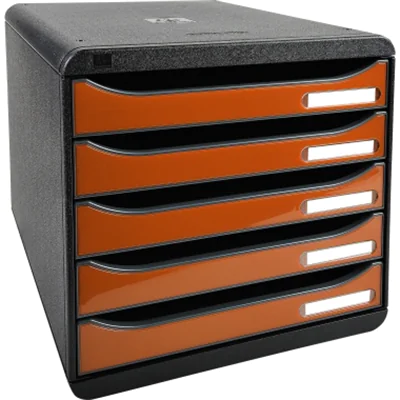 Exacompta Schubladenbox BIG-BOX plus 5 Schubladen DIN A4, Überbreite Polystyrol Gehäusefarbe: schwarz Farbe der Schublade: orange glossy