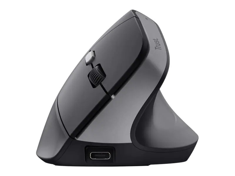 Trust Bayo II - Vertikale Maus - ergonomisch - Für Rechtshänder - optisch - 6 Tasten - kabellos - 2.4 GHz - kabelloser Empfänger (USB) - Schwarz