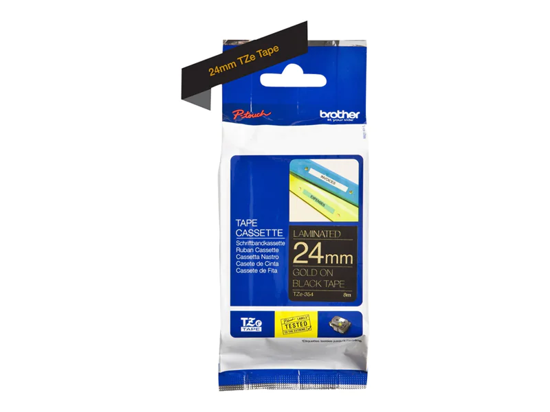 Brother TZe-354 - Selbstklebend - gold auf schwarz - Rolle (2,4 cm x 8 m) TZE354