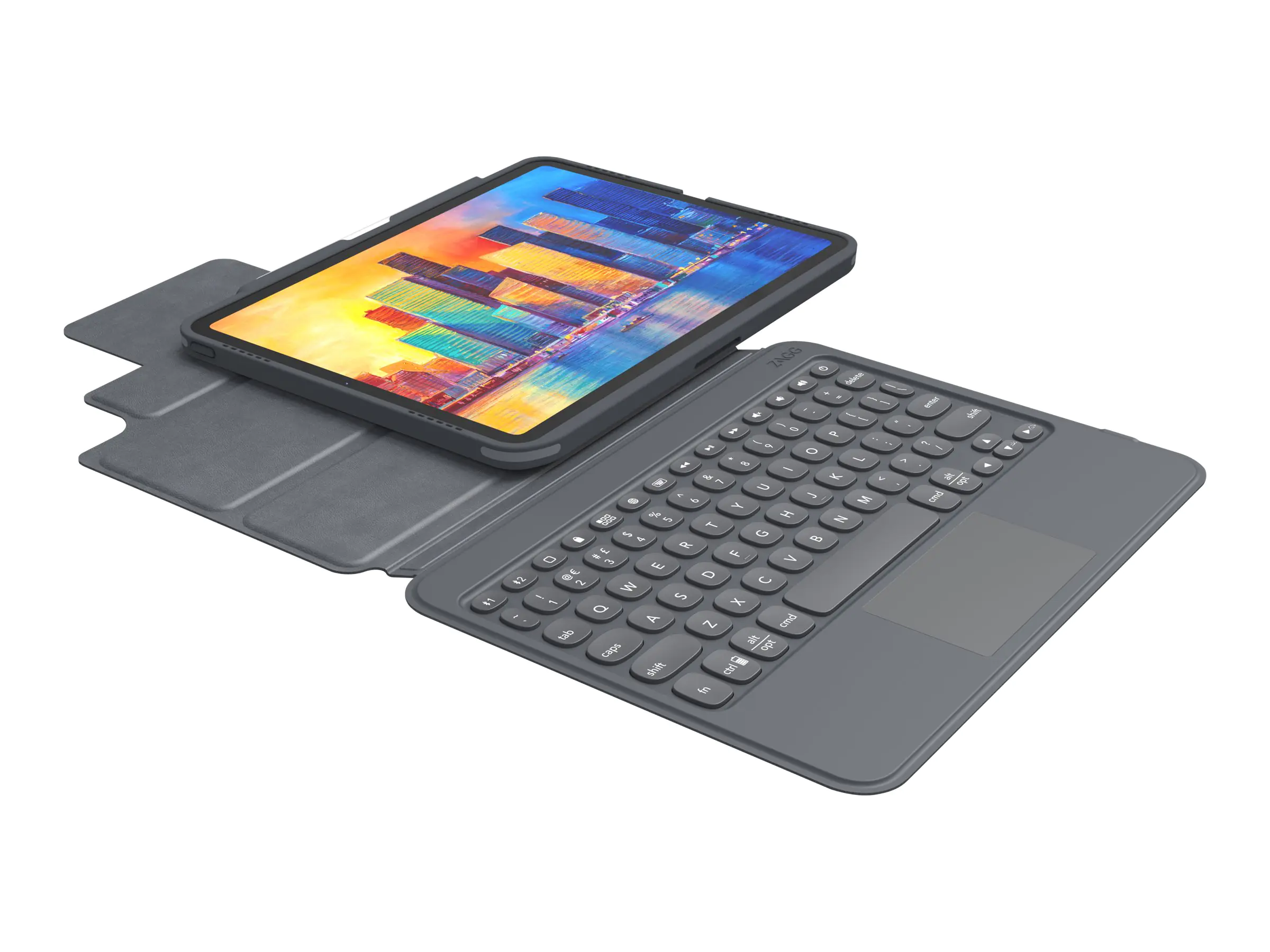 Zagg Pro Keys - Tastatur und Foliohülle - mit Trackpad - hintergrundbeleuchtet - Bluetooth - QWERTZ - Deutsch - Schwarz/Grau Tastatur, Schwarz/Grau Gehäuse - für Apple 10.9-inch iPad Air (4. Generation)
