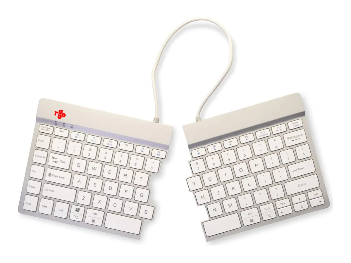 R-Go Ergonomische Tastatur Split break - Tastatur - mit integrierter Pauseanzeige - kabellos - Bluetooth 5.0 - QWERTY - USA - weiß