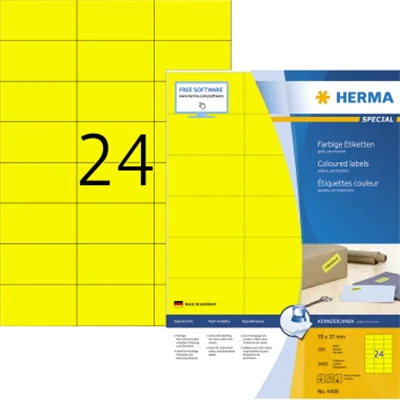 HERMA Etikett SuperPrint 4406 70x37mm gelb 2.400 St./Pack.