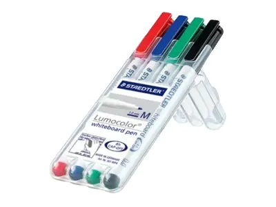 STAEDTLER Lumocolor 301 - Marker - für Glas, Whiteboard, Porzellan - Schwarz, Rot, Blau, Grün - 1 mm - Mittel (Packung mit 4) 301 WP4