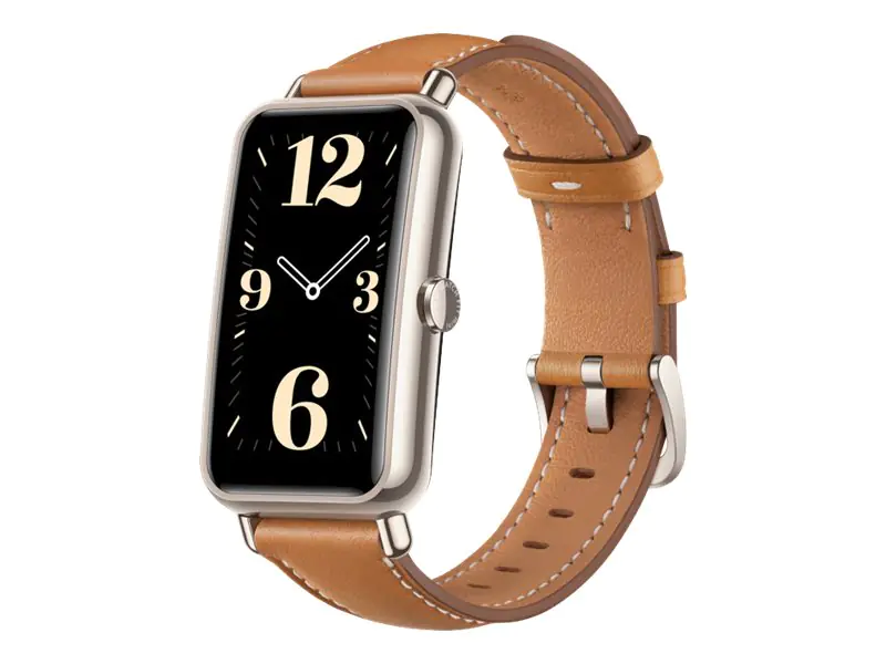 Huawei Watch Fit Mini - Light Gold - intelligente Uhr mit Riemen - Leder - Mocha Brown - Handgelenkg