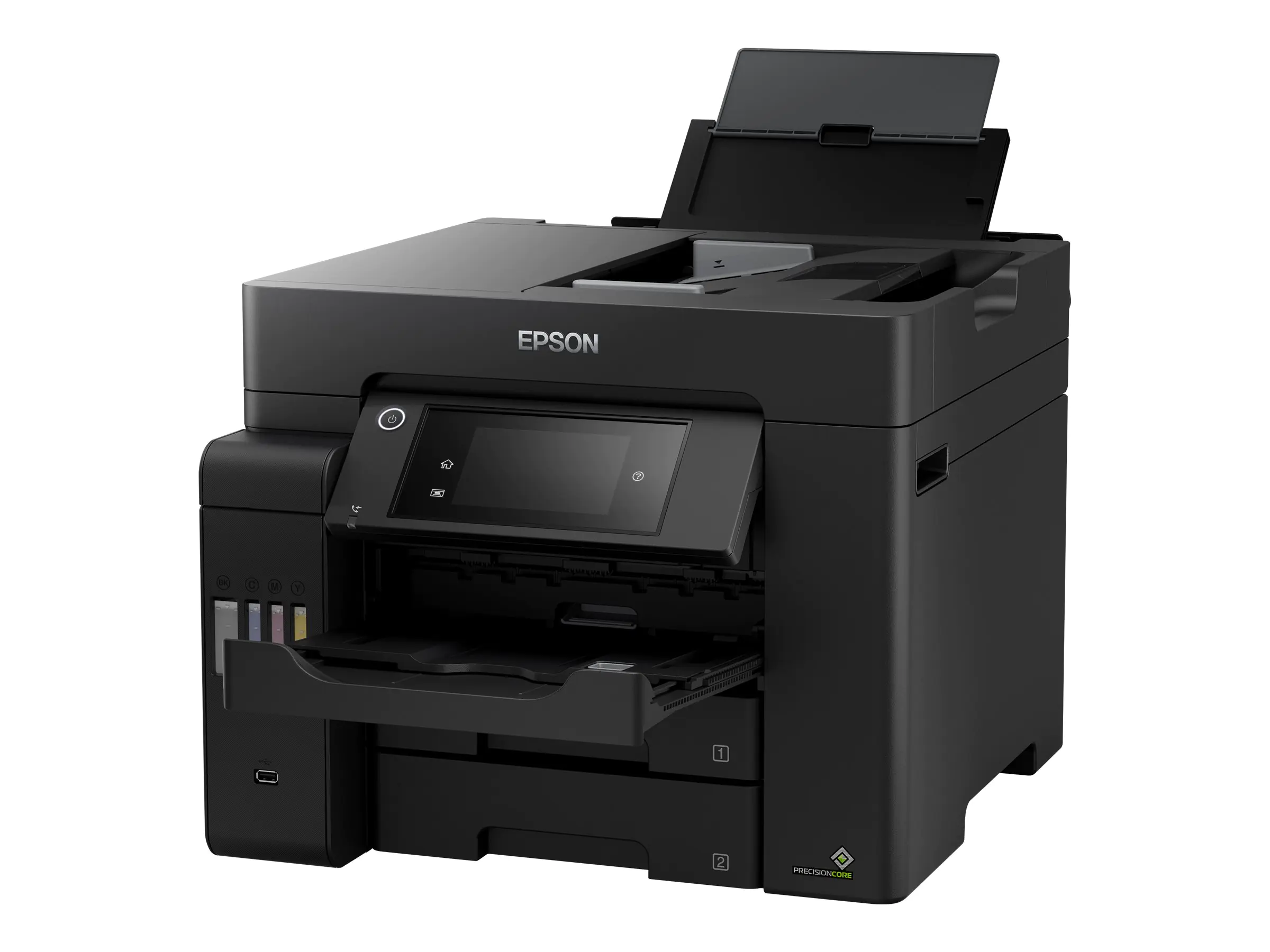 Epson EcoTank ET-5850 - Multifunktionsdrucker - Farbe - Tintenstrahl - A4 (210 x 297 mm) (Original) - A4 (Medien) - bis zu 25 Seiten/Min. (Drucken) - 550 Blatt - 33.6 Kbps - USB 2.0, LAN, Wi-Fi(ac) - Schwarz