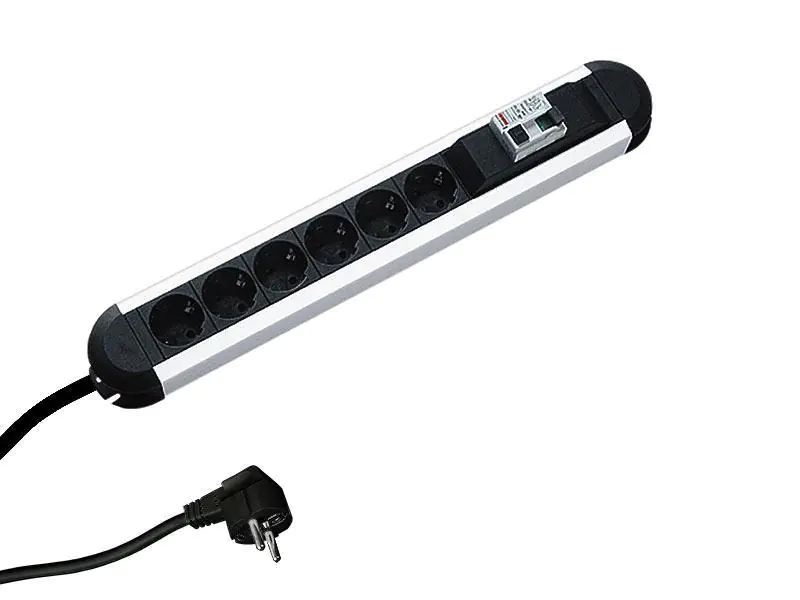 Bachmann PRIMO Steckdosenleiste 6-fach 2,0m, schwarz/alu, mit FI-Schalter