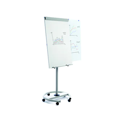 rocada Mobiles Flipchart Multifunktion mit Ablageschale Rundfuß mit 5 Rollen Stahl grau