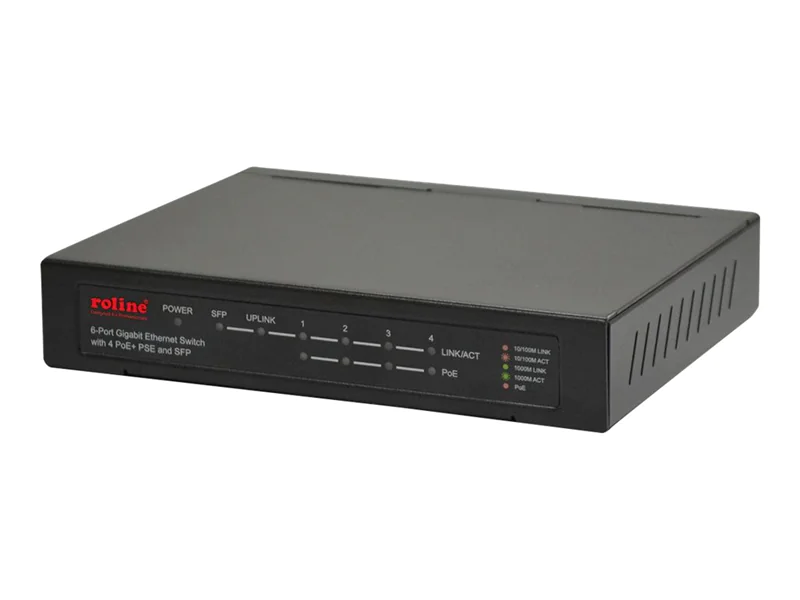 ROLINE - Switch - 4 x 10/100/1000 (PoE+) + 1 x 10/100/1000 (Uplink) + 1 x SFP - Desktop - PoE+