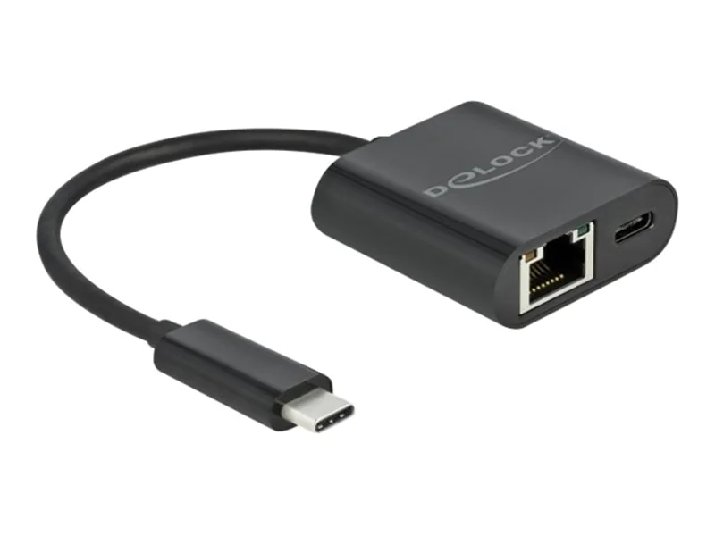 DeLOCK - Netzwerkadapter - USB-C 3.2 Gen 1 - Gigabit Ethernet x 1 + USB-C (nur Spannungsversorgung) x 1 - Schwarz