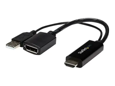 StarTech 4K 30Hz HDMI to DisplayPort Video Adapter w/ USB Power - 6 in - HDMI 1.4 (Male) to DP 1.2 (Female) Active Monitor Converter (HD2DP) - Adapterkabel - HDMI, USB (nur Strom) männlich zu DisplayPort weiblich - 25.5 cm - Schwarz - aktiv, unterstützt 4