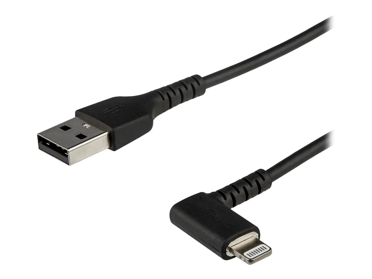 StarTech 1m USB-A auf Lightning-Kabel - 90° rechtwinkliges USB Typ-A auf Ladekabel - Synchronisationskabel - Apple MFi-zertifiziert iPad/iPhone 12 - Schwarz (RUSBLTMM1MBR) - Lightning-Kabel - Lightning männlich gewinkelt zu USB männlich - 1 m - Doppelisol