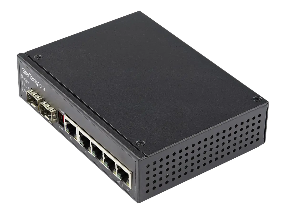 StarTech.com Industrial 6 Port Gigabit Ethernet Switch 5 +2 SFP Slots 30W - Switch - 1 x 10/100