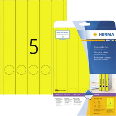HERMA Ordneretiketten 5131 DIN A4 38x297mm gelb 100 St./Pack