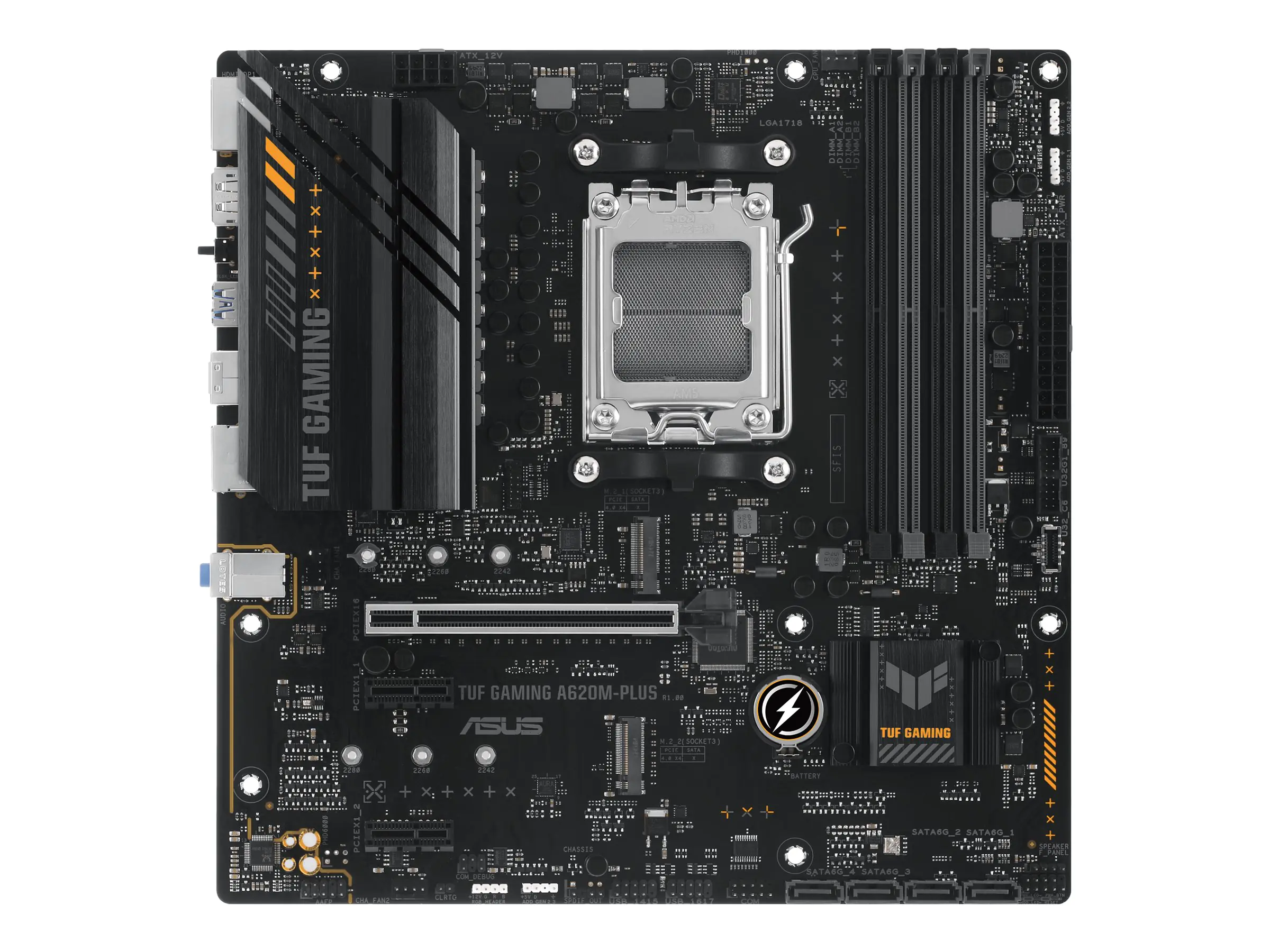 ASUS TUF GAMING A620M-PLUS - Motherboard - micro ATX - Socket AM5 - AMD A620 Chipsatz - USB 3.1 Gen 1, USB-C 3.2 Gen 1 - 2.5 Gigabit LAN - Onboard-Grafik (CPU erforderlich) - HD Audio (8-Kanal)