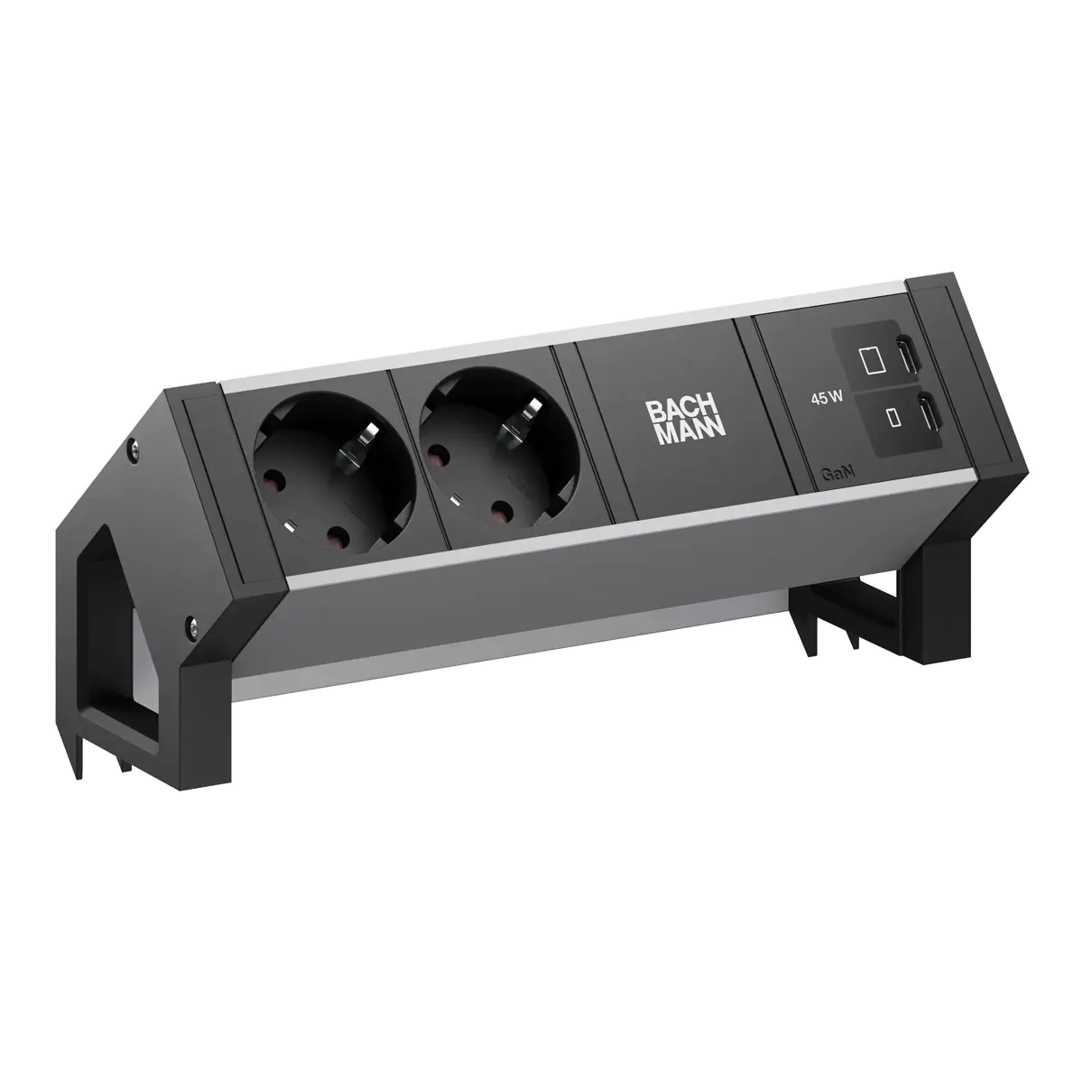 Bachmann DESK2 ALU Black 2xCEE7/3 1xUSB C/C 45W RAL9005 schwarz - Zubehör Stromversorgung
