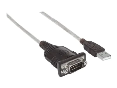 Manhattan USB-A to Serial Converter cable, 45cm, Male to Male, Serial/RS232/COM/DB9, Prolific PL-2303RA Chip, Equivalent to Startech ICUSB232V2, Black/Silver cable, Three Year Warranty, Polybag - Serieller Adapter - USB - RS-232 x 1