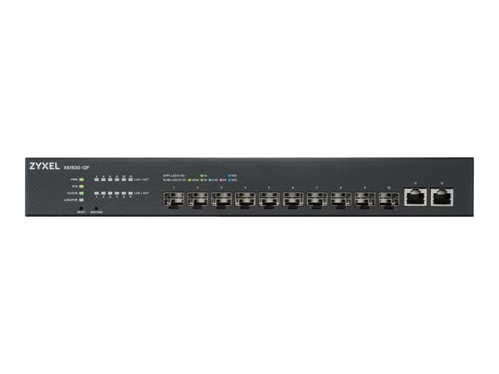 Zyxel XS1930-12F - Switch - Smart - 10 x 1 Gigabit / 10 Gigabit SFP+ + 2 x 100/1000/2.5G/5G/10GBase-T - an Rack montierbar, Desktop