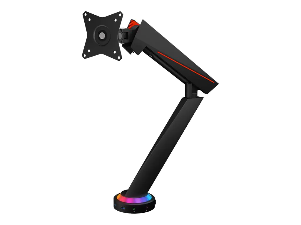 ICY BOX IB-MSG303BL-T - Befestigungskit (Aufstellung) - für Flachbildschirm - mit USB 3.0 Medienhub und RGB-Lichteffekt - Aluminium, Kunststoff, Stahl - mattschwarz - Bildschirmgröße: bis zu 81 cm (bis zu 32 Zoll) - Tischmontage, Klemmmontage