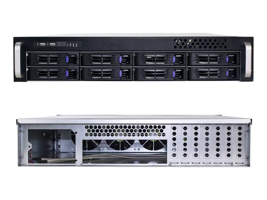 Fantec SRC-2080X07 - Rack-Montage - 2U - SSI CEB - SATA/SAS - Hot-Swap - Schwarzes eloxiertes Aluminium, silbereloxiertes Aluminium - USB
