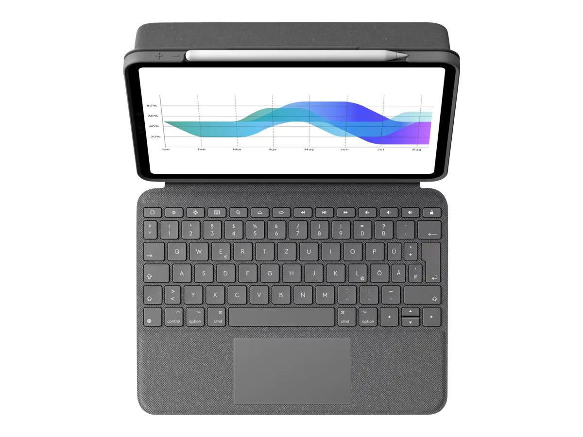 Logitech Folio Touch - Tastatur und Foliohülle - mit Trackpad - hinterleuchtet - Apple Smart connector - QWERTZ - Deutsch - Oxford Gray - für Apple 10.9-inch iPad Air (4. Generation, 5. Generation) 920-009956
