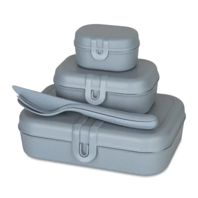 Koziol Lunchbox PASCAL READY 16,6 x 6,2 x 23,2 cm (B x H x L) 4-teiliges Lunchbox-Set inkl. Besteck TPE Kunststoff nature flower blue