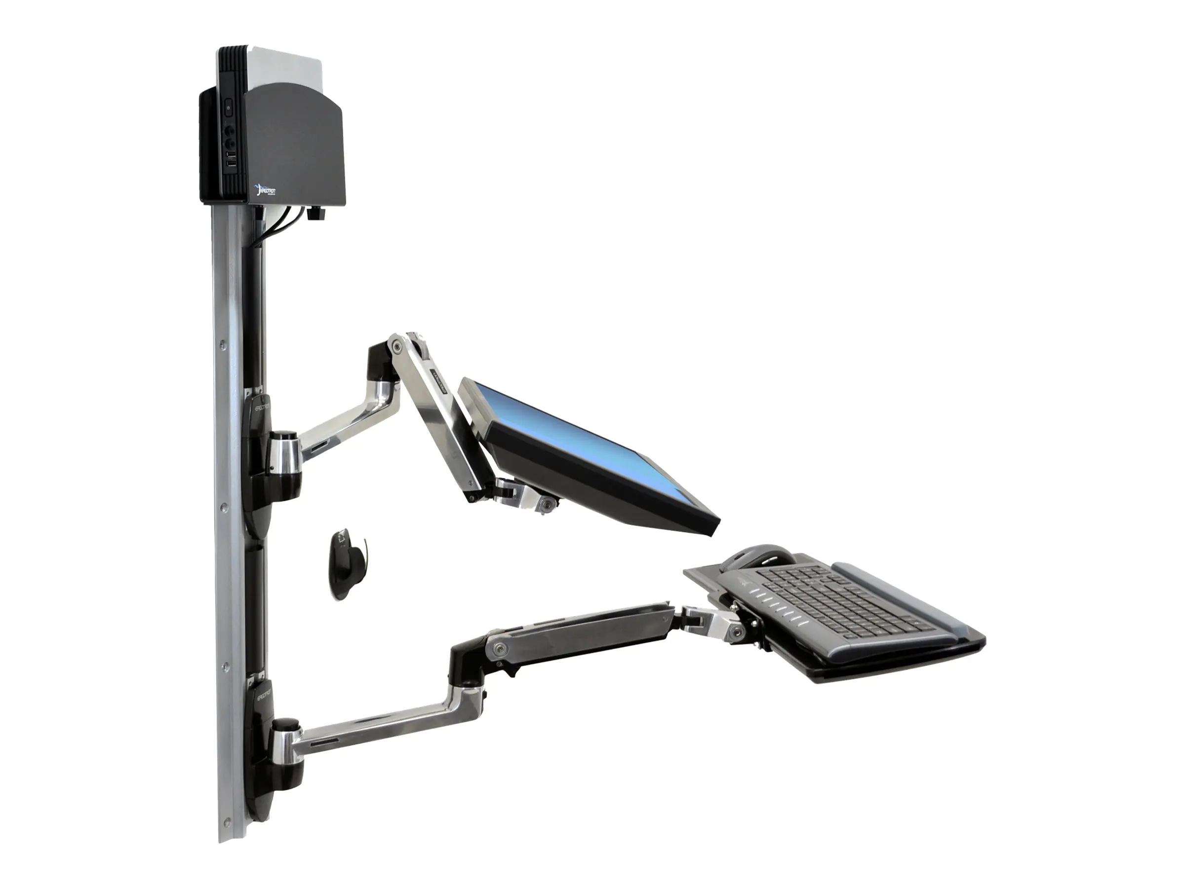 Ergotron LX - Befestigungskit (CPU-Halter, Maushalterung, 2 Schienenabdeckungen, Tastaturarm, 2 Kabelkanäle, Handgelenkkissen, Wandschiene 10", Wandschiene 34", Display-Befestigung, Mauspad) - für LCD-Display / PC-Ausrüstung - kleiner CPU-Halter - Schwarz