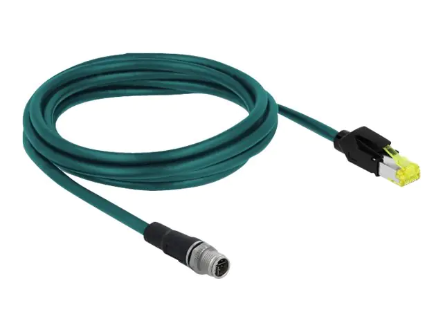 Delock - Patch-Kabel - 8 pin M12-X (M) zu RJ-45 (Hirose) (S) - 2 m - SFTP - CAT 6a - halogenfrei - Wasserblau
