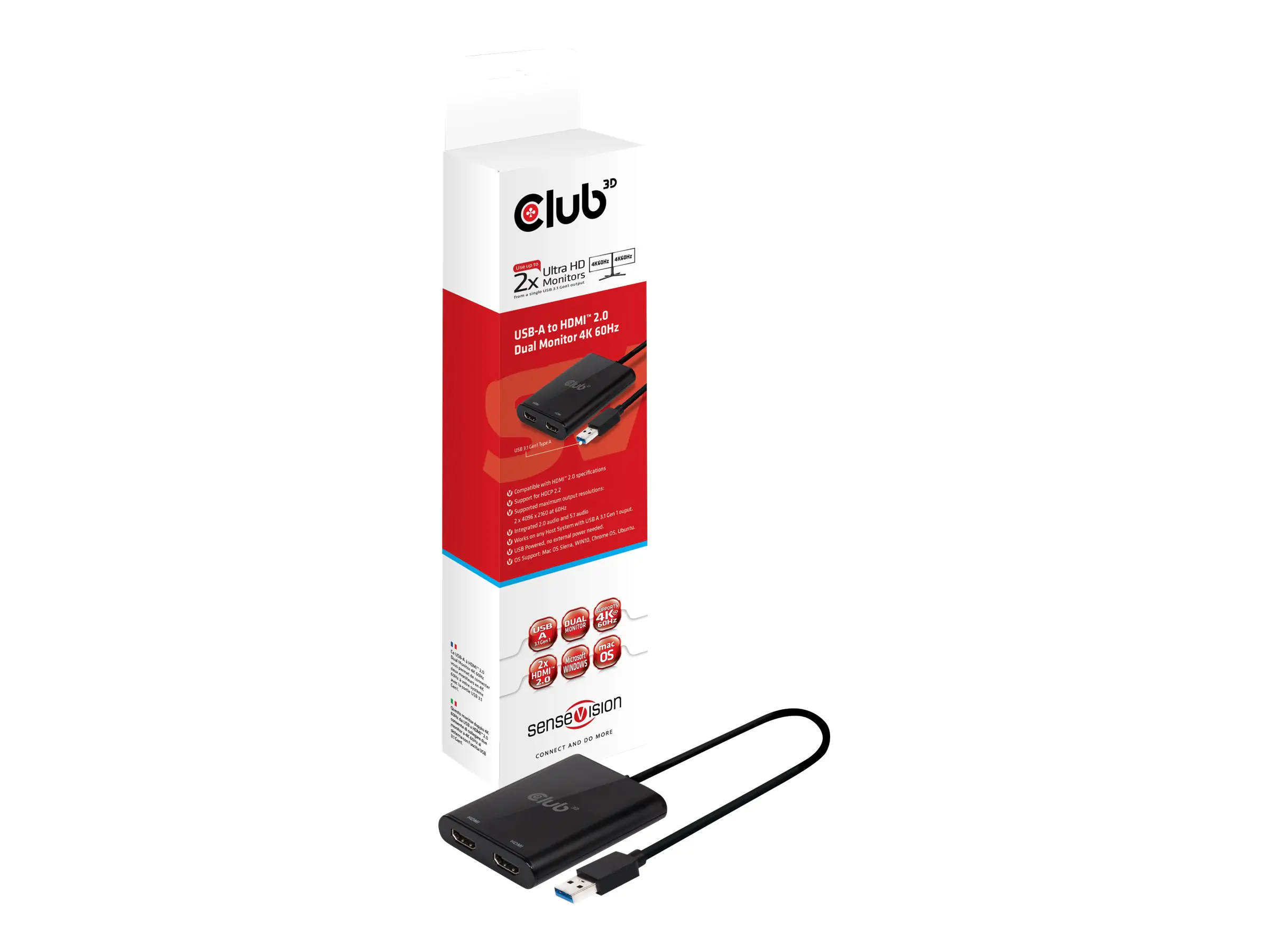 Club 3D SenseVision - Externer Videoadapter - USB 3.1 Gen 1 - 2 x HDMI