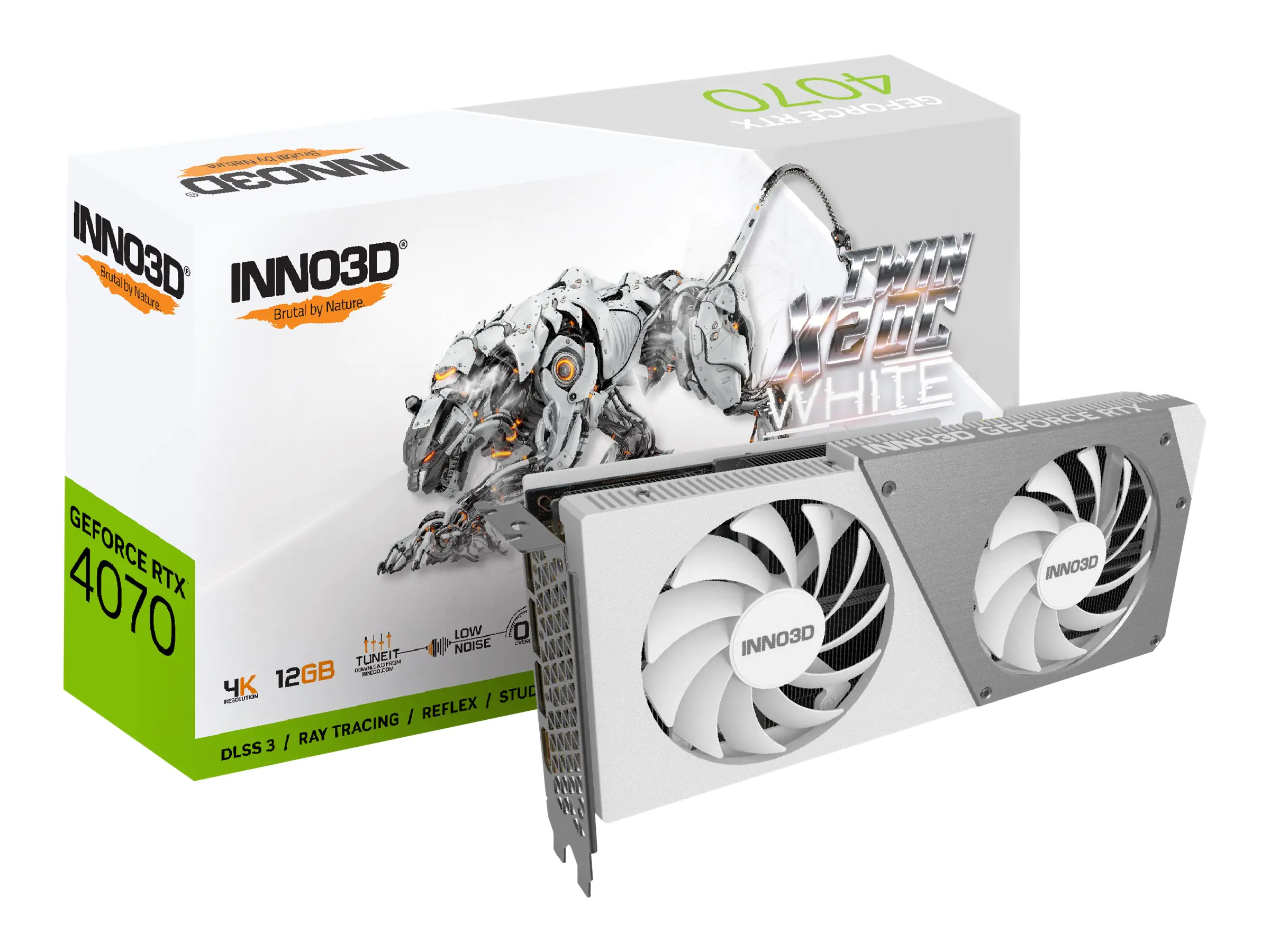 Inno3D GeForce RTX 4070 TWIN X2 OC - Grafikkarten - GeForce RTX 4070 - 12 GB GDDR6X - PCIe 4.0 x16 - HDMI, 3 x DisplayPort - weiß - Farbbox