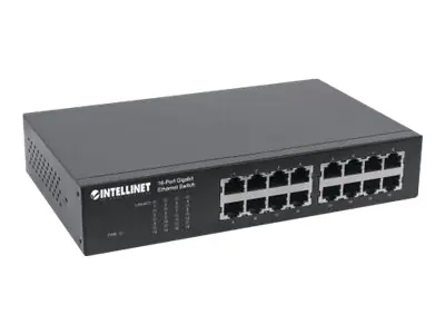 Intellinet 16-Port Gigabit Ethernet Switch, 16-Port RJ45 10/100/1000 Mbps, IEEE 802.3az Energy Efficient Ethernet, Desktop, 19" Rackmount - Switch - 16 x 10/100/1000 - Desktop, an Rack montierbar