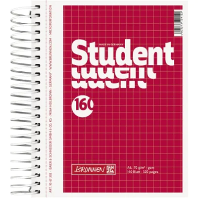 Brunnen 10-67 392, Rot, Weiß, A6, 160 Blätter, 70 g/m², Kariertes Papier, Erwachsener 1067392