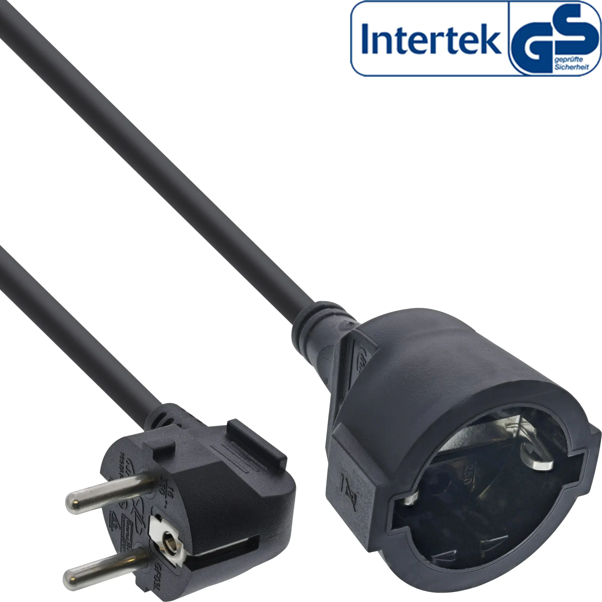 InLine Strom-Verlängerung Schutzkontakt Stecker gewinkelt / Buchse - schwarz,10m 16410S