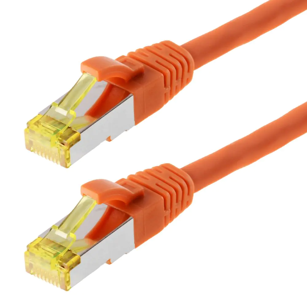 Patchkabel DRAKA S/FTP (PIMF) CAT 6A, orange 1,5m halogenfrei, Hirose TM31 Stecker, CAT 7 Rohkabel