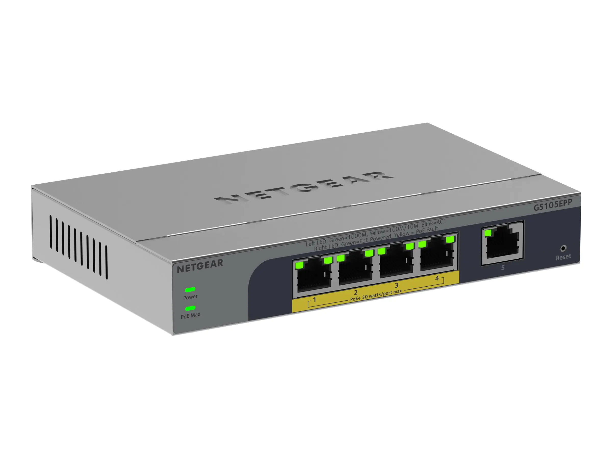 Netgear 5PT GB Plus Switch W/PoE+ GS105EPP - Switch - 1 Gbps