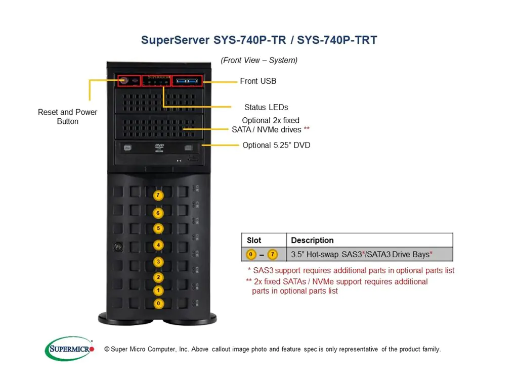 Supermicro Mainstream SuperServer 740P-TR - Server - Tower - 4U - zweiweg - keine CPU - RAM 0 GB - SATA - Hot-Swap 8.9 cm (3.5") Schacht/Schächte - keine HDD - AST2600 - 1GbE - kein Betriebssystem - Monitor: keiner - Schwarz