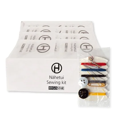HYGOSTAR Nähset Nadel, Nähgarn (rot, blau, gelb, schwarz, weiß, grau), Knöpfe und Sicherheitsnadel 50 St./Pack.