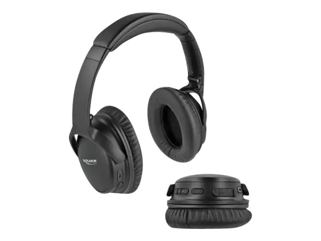 Delock - Kopfhörer mit Mikrofon - ohrumschließend - Bluetooth - kabellos, kabelgebunden - 3,5 mm Stecker - Schwarz