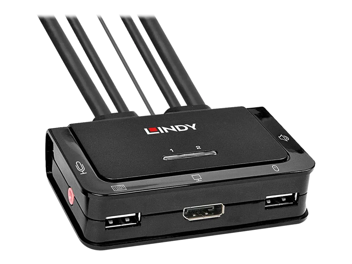 Lindy 2 Port DisplayPort 1.2, USB 2.0 & Audio Cable KVM Switch - KVM-/Audio-Switch - 2 x KVM/Audio - Desktop