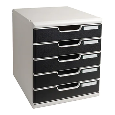 Exacompta Schubladenbox MODULO 5 Schubladen DIN A4+ Polystyrol Gehäusefarbe: lichtgrau Farbe der Schublade: schwarz