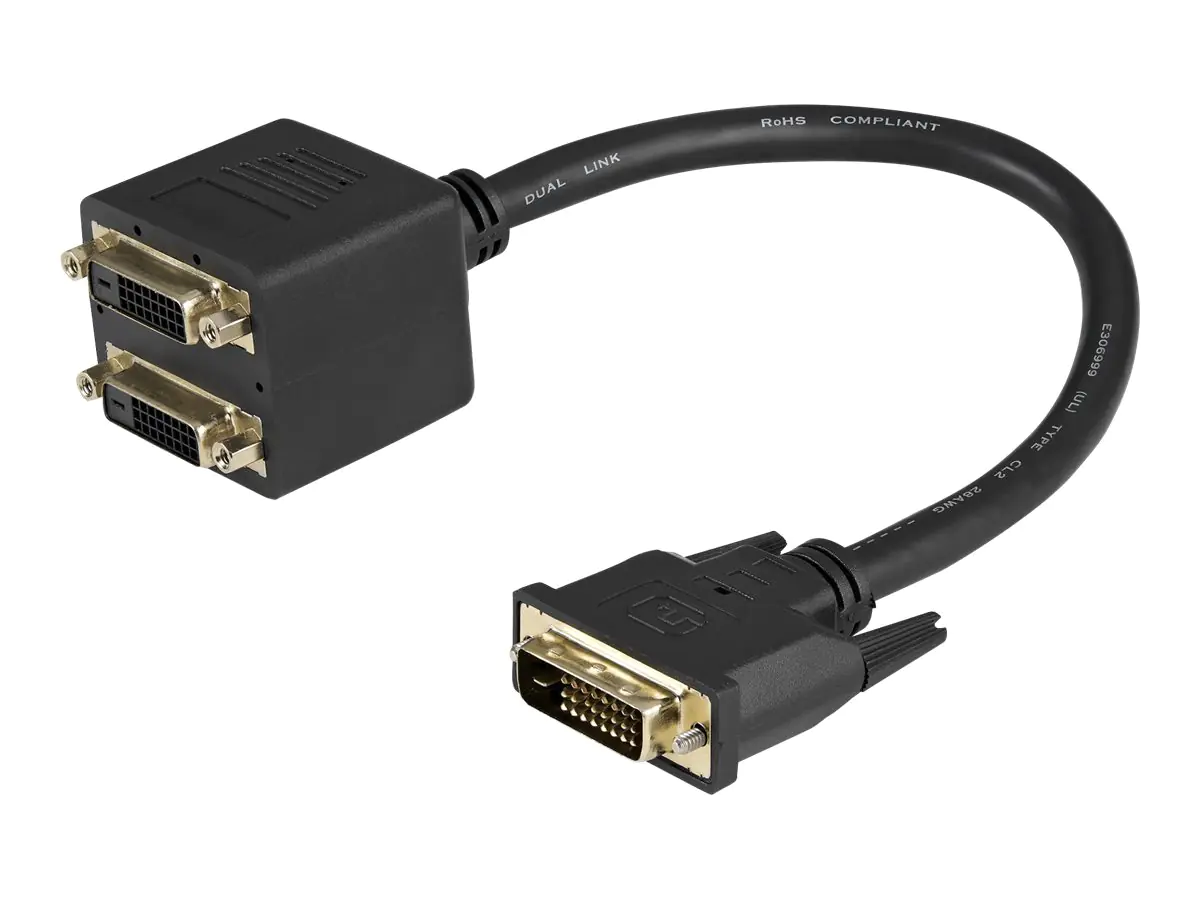 StarTech DVI-D auf 2x DVI-D 30cm Splitter Kabel - Dual Link DVI25 Y-Kabel - Stecker/2x Buchse - DVI-Adapter vergoldete Kontakte - Video-Verteiler - Dual Link - DVI-D weiblich zu DVI-D männlich - 30.5 cm - abgeschirmt - Schwarz - für P/N: DVIDDMM1, DVIDDMM