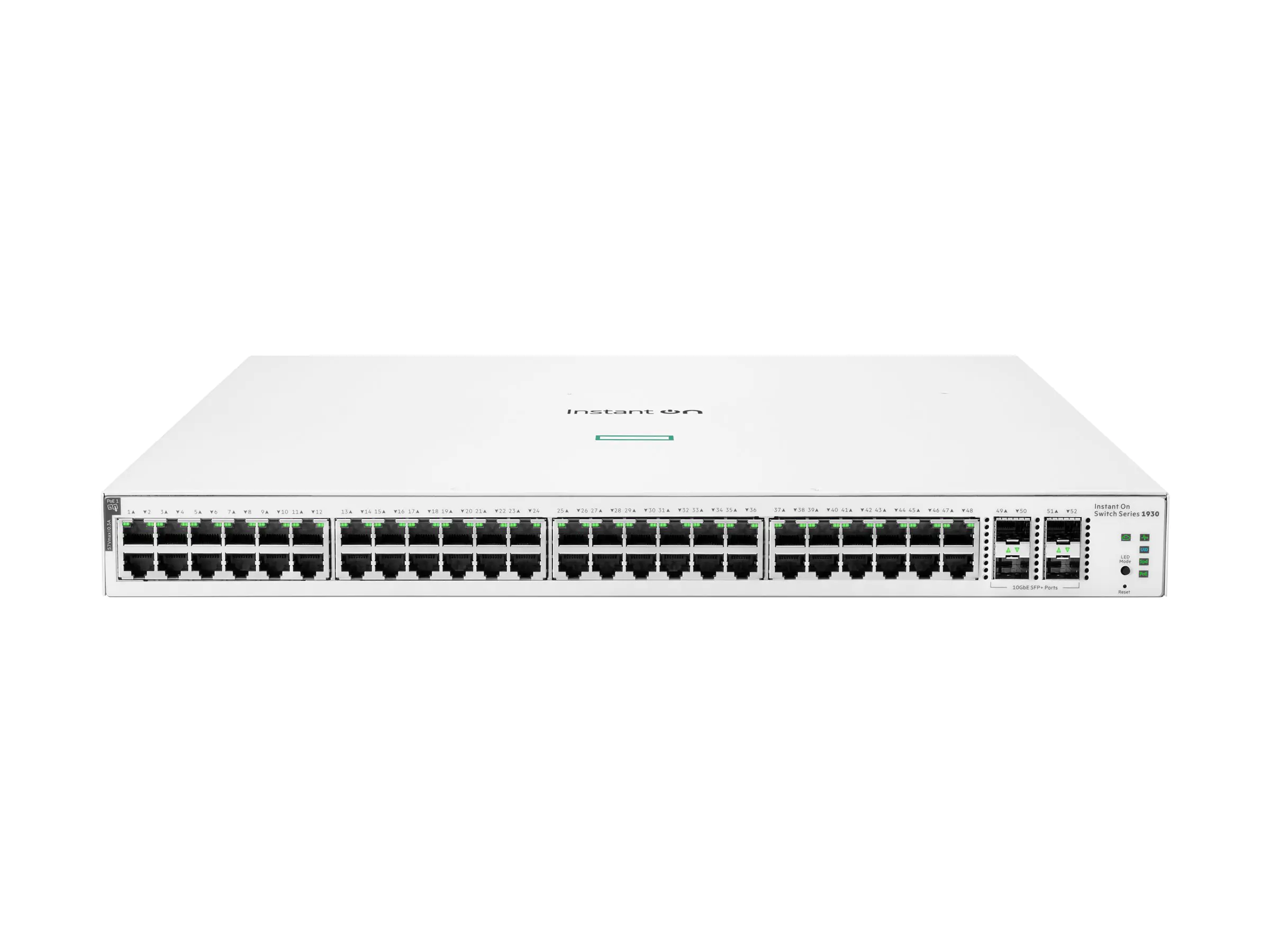 HPE Aruba Instant On 1930 48G Class4 PoE 4SFP/SFP+ 370W Switch - Switch - L3 - managed - 48 x 10/100/1000 (PoE) + 4 x 1 Gigabit / 10 Gigabit SFP+ - an Rack montierbar - PoE (370 W)