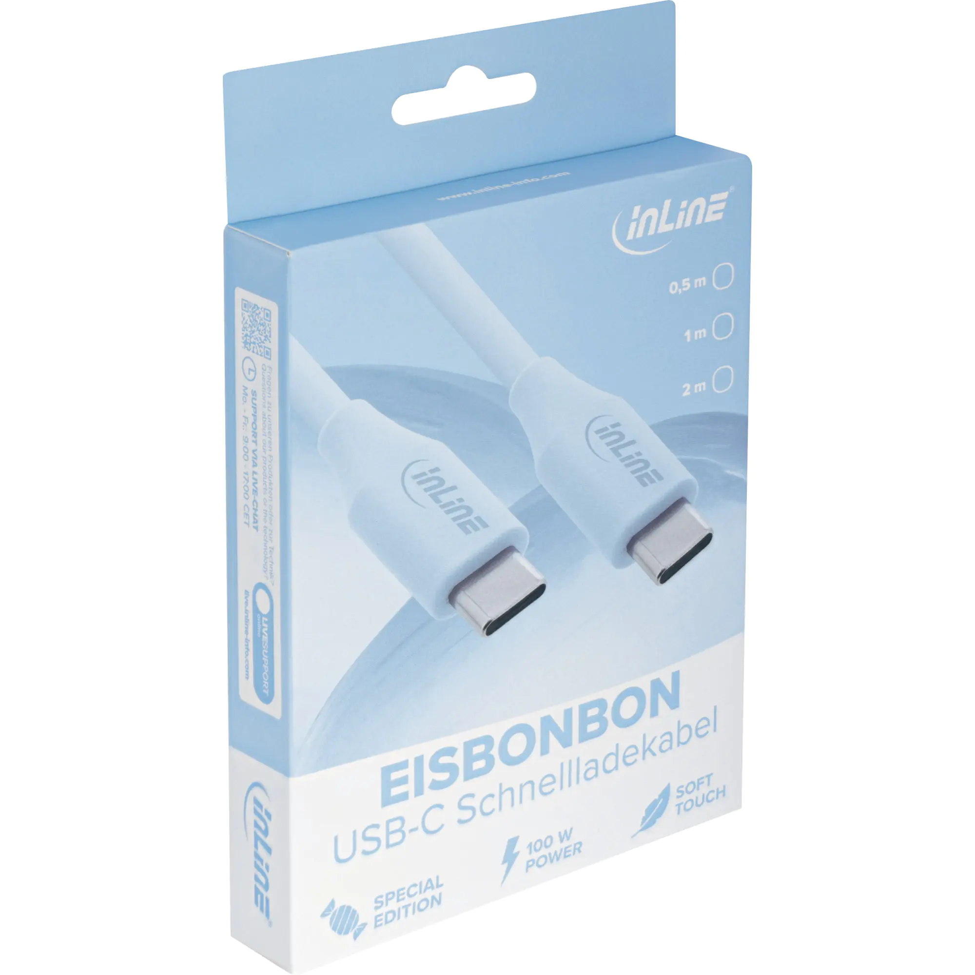 InLine USB 2.0 Kabel - USB-C Schnellladekabel 100W - Eisbonbon/blau 2m
