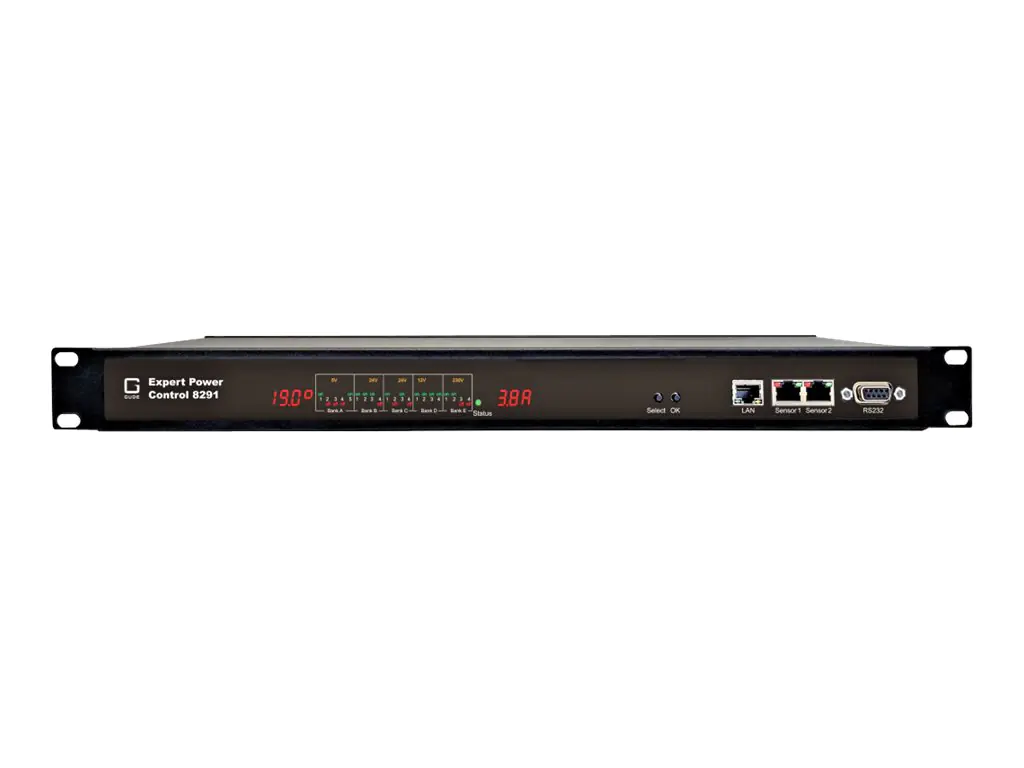Gude Expert Power Control 8291-1 - Stromverteilungseinheit (Rack - einbaufähig) - Wechselstrom 230 V - Ethernet 10/100, RS-232 - Eingabe, Eingang IEC 60320 C20 - Ausgangsanschlüsse: 21 (4 x USB, 4 x IEC 60320 C13, 17 x 2-poliger Klemmenblock) - 1U - 48.3