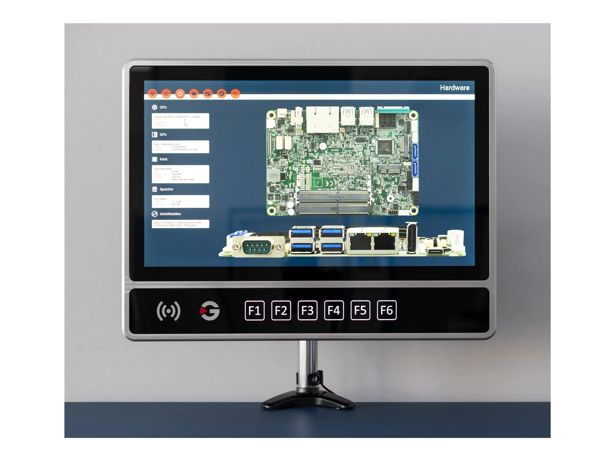 Gett InduSmart Panel PC BlackLine - All-in-One (Komplettlösung) - Core i5 1.6 GHz - RAM 8 GB - SSD 128 GB - NFC - Win 10 Pro - Monitor: LED 54.6 cm (21.5") 1920 x 1080 (Full HD) Touchscreen - Schwarz