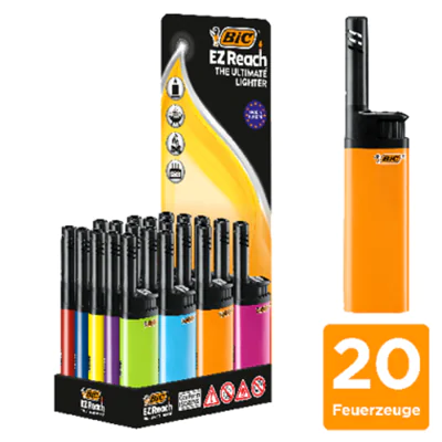 BIC® Feuerzeug EZ ReachT Delrin farbig sortiert 20 St./Pack.