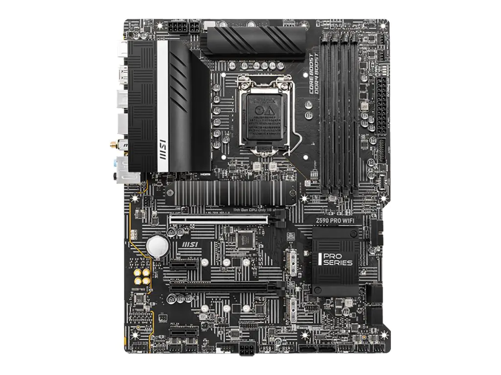 MSI Z590 PRO WIFI - Motherboard - ATX - LGA1200-Sockel - Z590 Chipsatz - USB-C Gen2, USB 3.2 Gen 1, USB 3.2 Gen 2, USB-C Gen 2x2 - 2.5 Gigabit LAN, Wi-Fi 6, Bluetooth - Onboard-Grafik (CPU erforderlich) - HD Audio (8-Kanal)