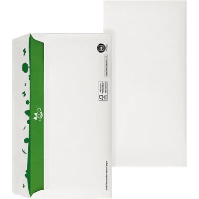 beECO® Briefumschlag DIN lang 220 x 110 mm (B x H) ohne Fenster 80g/m² mit Haftklebung Papier weiß 500 St./Pack.